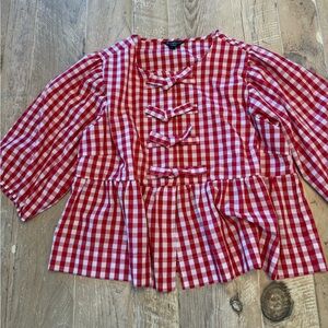 Violet Heart Gingham Tie-Front Peplum Blouse - Women L